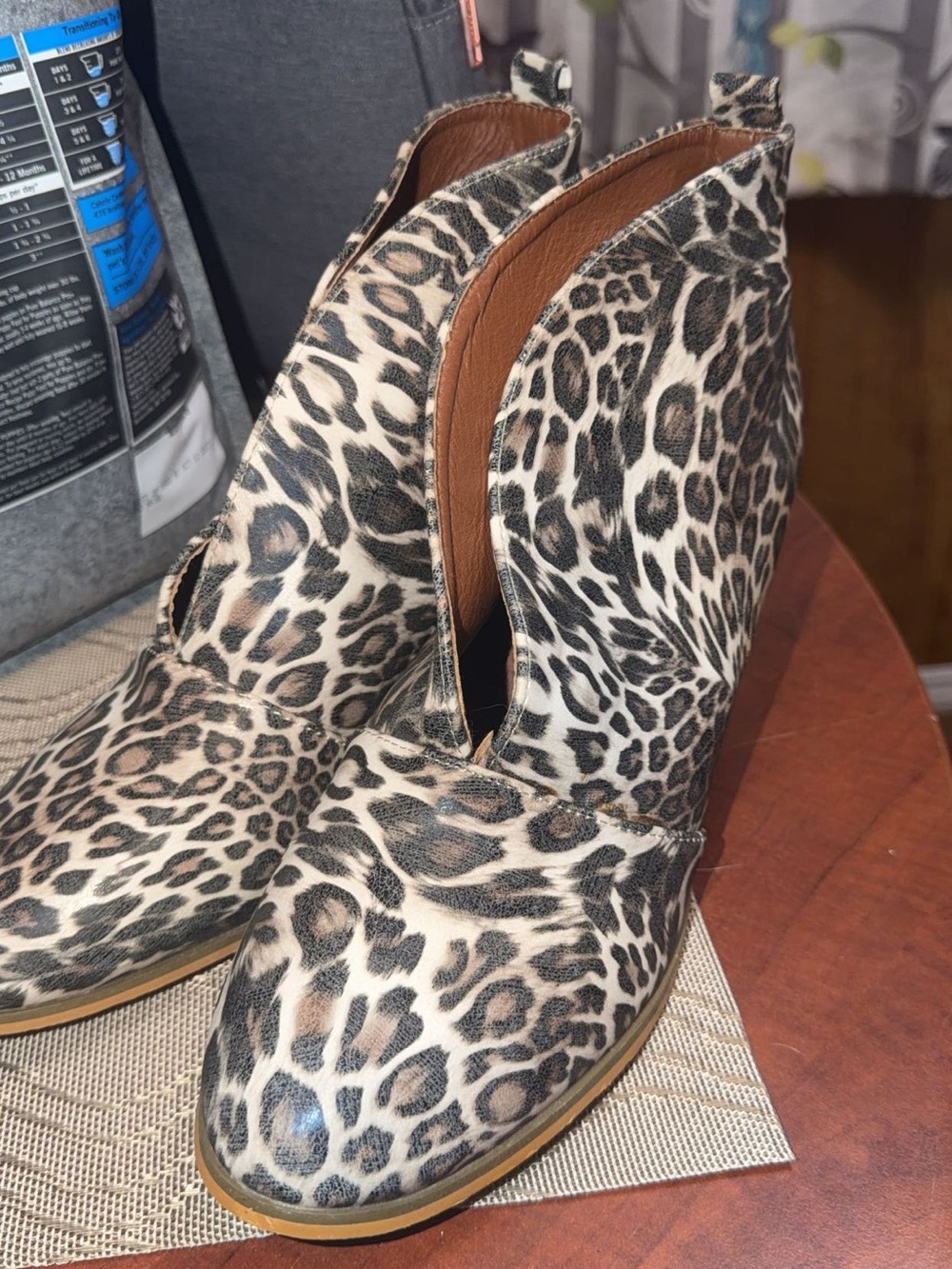 Leopard Print Ankle Booties in Tan and Black - Women's Fashion